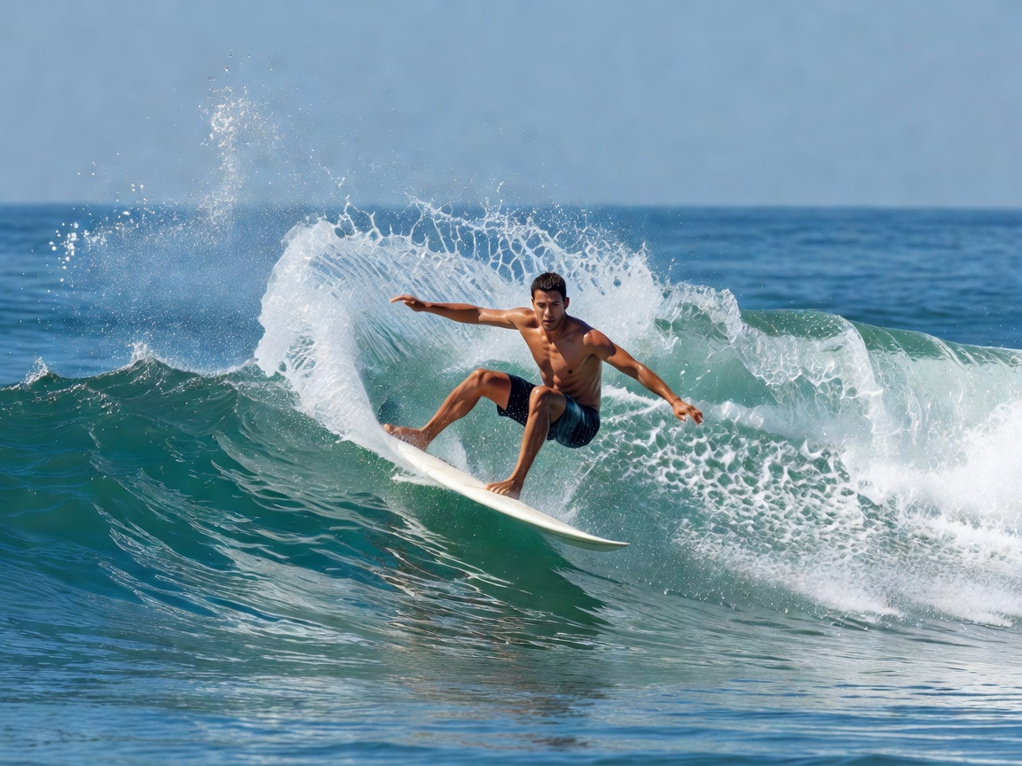 Surfer executing turn on open shoulder